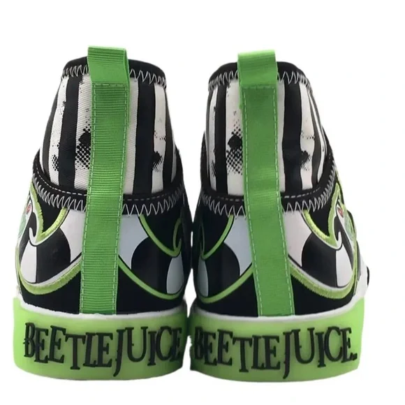 🐍Beetlejuice High-Top Sneakers Black Green Men’s Lace-Up Shoes Size 8